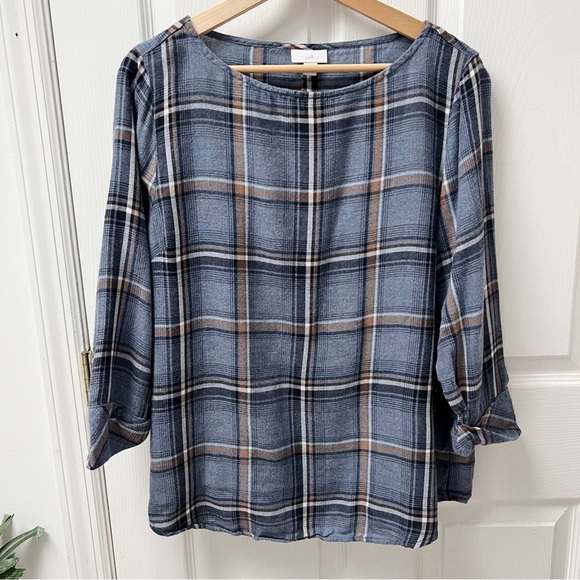 J. Jill Plaid Pullover Top in Blue - Picture 2 of 7